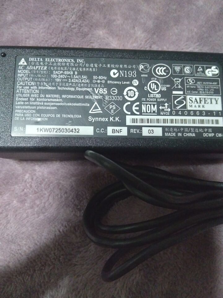 *Brand NEW* Round Barrel Genuine Delta Electronics 19V 3.42A AC Adapter Model SADP-65KB B Power Supply - Click Image to Close